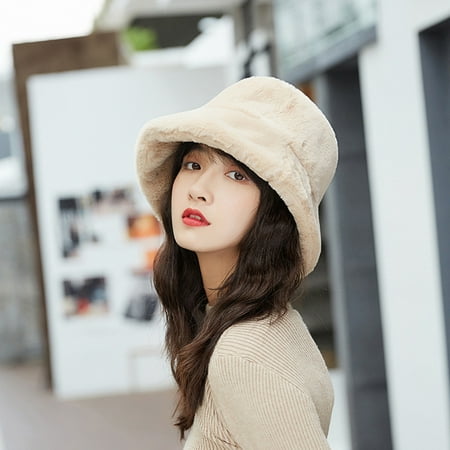 US Winter Women Fluffy Plush Bucket Hat Ladies Solid Warm Faux Fur Fisherman Cap US Winter Women Fluffy Plush Bucket Hat Ladies Solid Warm Faux Fur Fisherman Cap